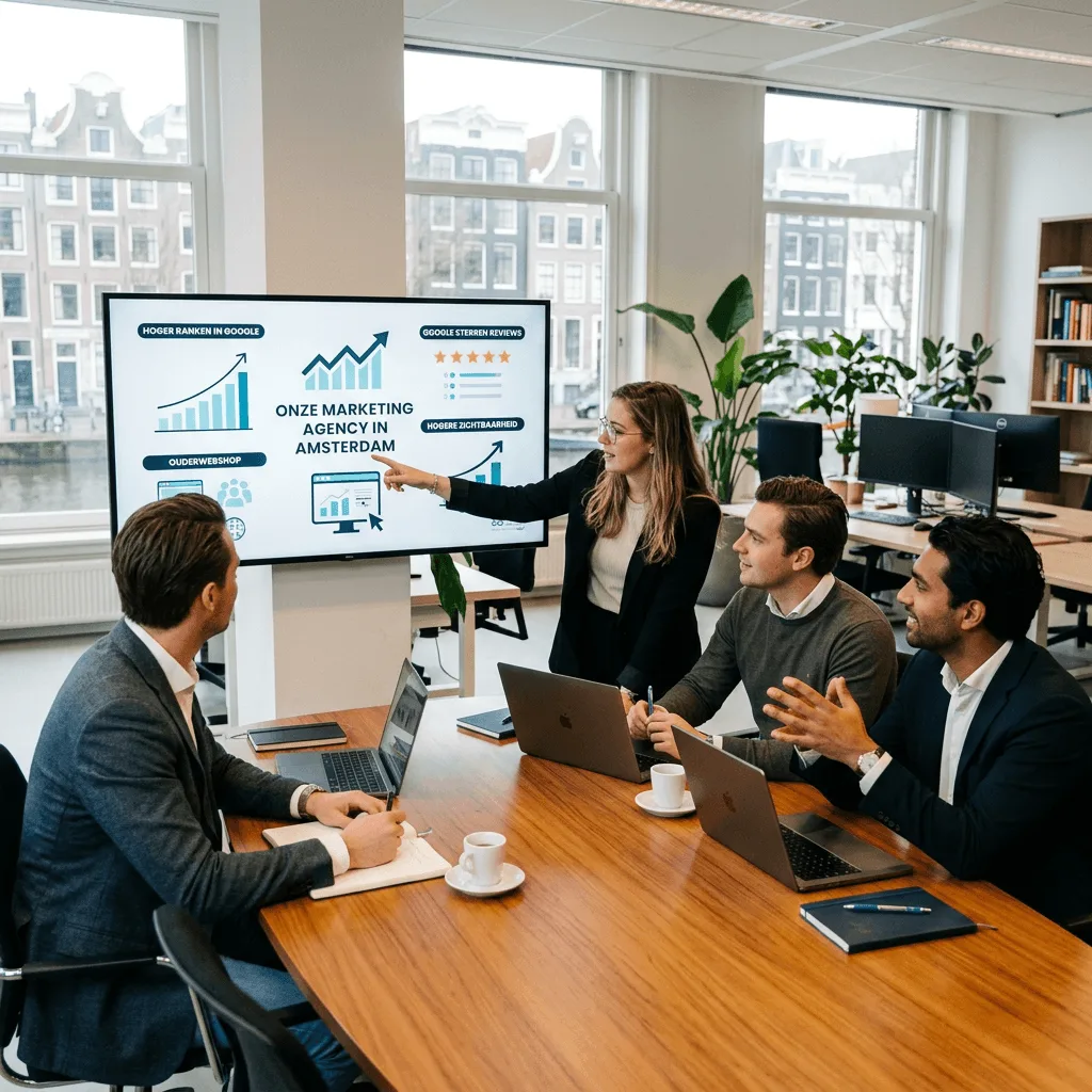 Gezin bekijkt groeicijfers van hun webshop